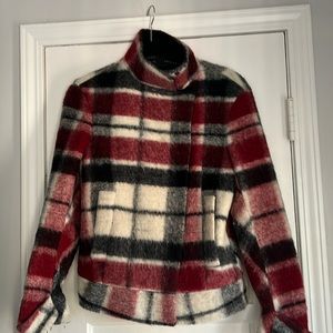 Zara Fuzzy Wool Red Plaid Jacket - image 1